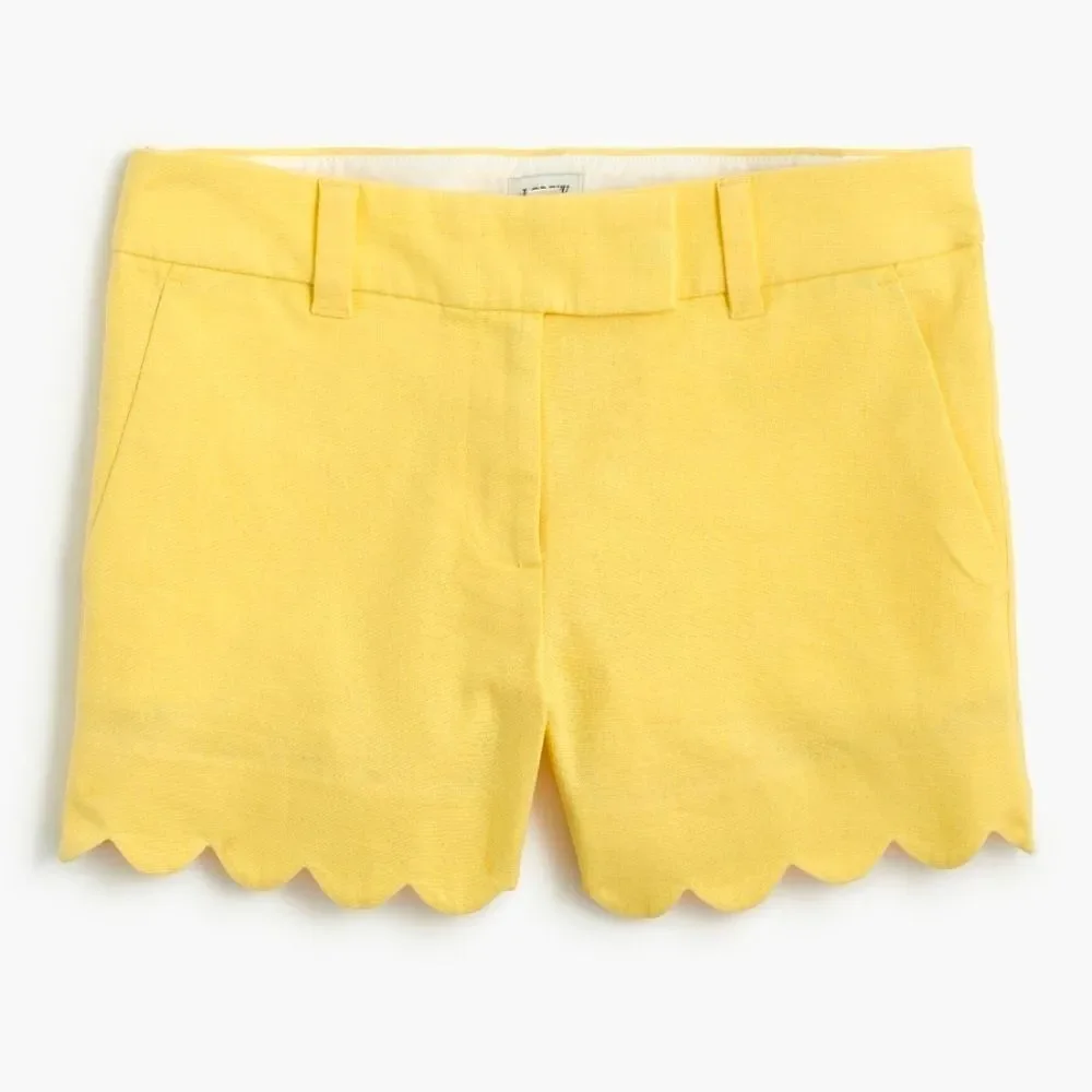 NWT J. Crew Yellow Scalloped Hem Linen Shorts Size 6